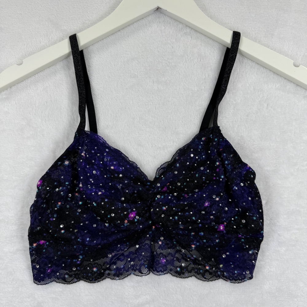 PINK Victoria's Secret Galaxy Lace Bralette Rhinestone Purple Black Medium